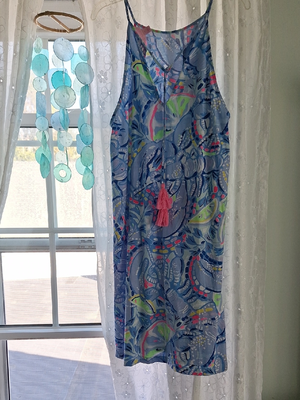 Lilly Pulitzer Blue Tropical Print Dress with Pink Label